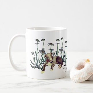 Taza De Café Blue Greyhound Puppy Daisisies Personalizado