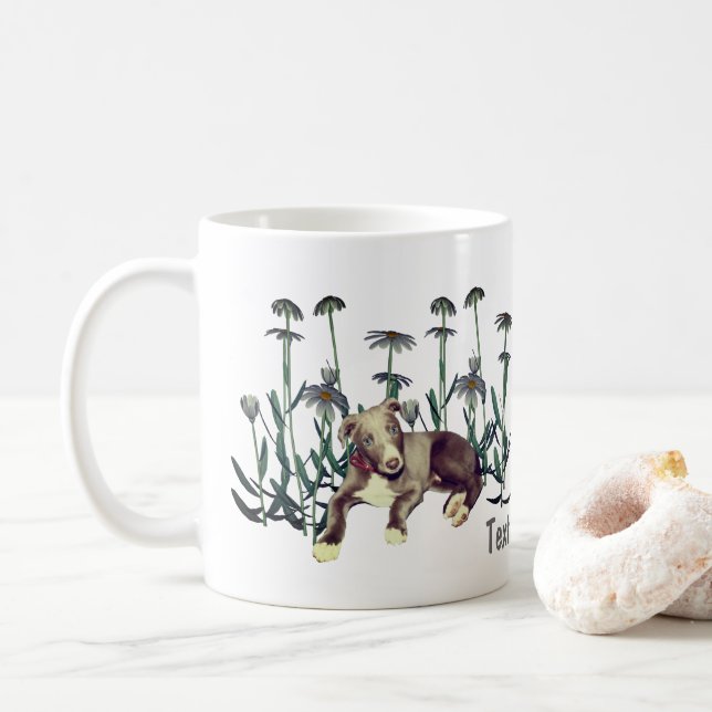 Taza De Café Blue Greyhound Puppy Daisisies Personalizado (Con donut)