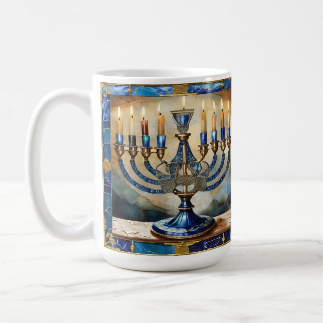 Taza De Café Blue Hanukkah Menorah (Izquierda)