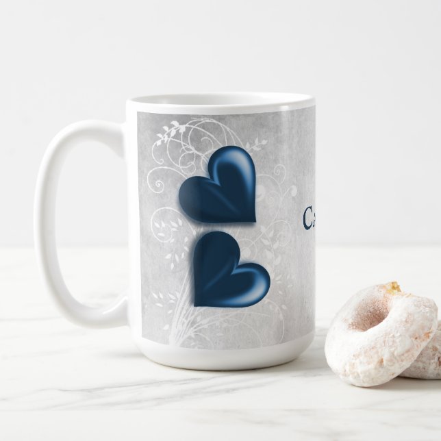 Taza De Café Blue Hearts Personalized Coffee Mug (Con donut)