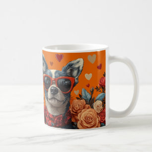 Taza De Café Blue Heeler Con Rosas Del Día De San Valentín