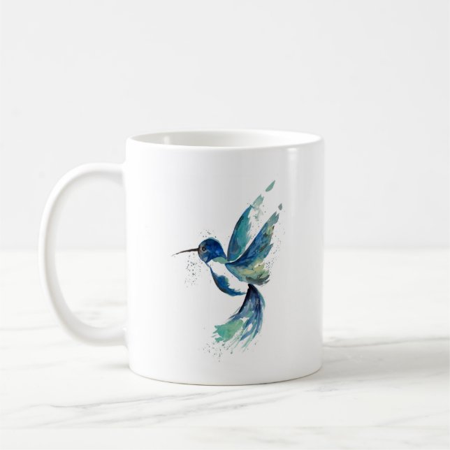 Taza De Café Blue Hummingbird Watercolor (Izquierda)