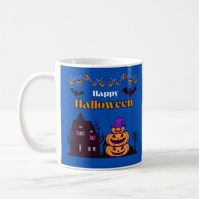 Taza De Café Blue Illustrated Happy Halloween Mug (Izquierda)
