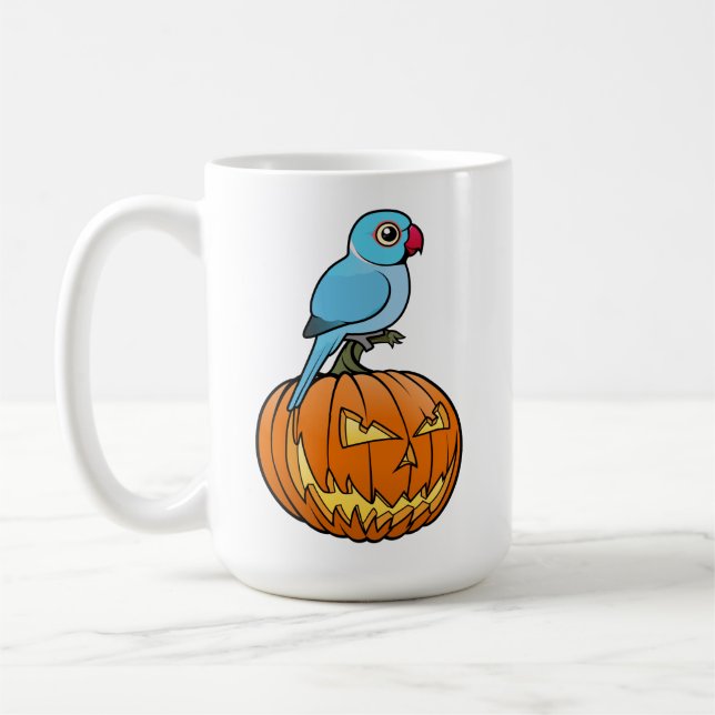 Taza De Café Blue Indian Ringneck on Pumpkin Halloween (Izquierda)