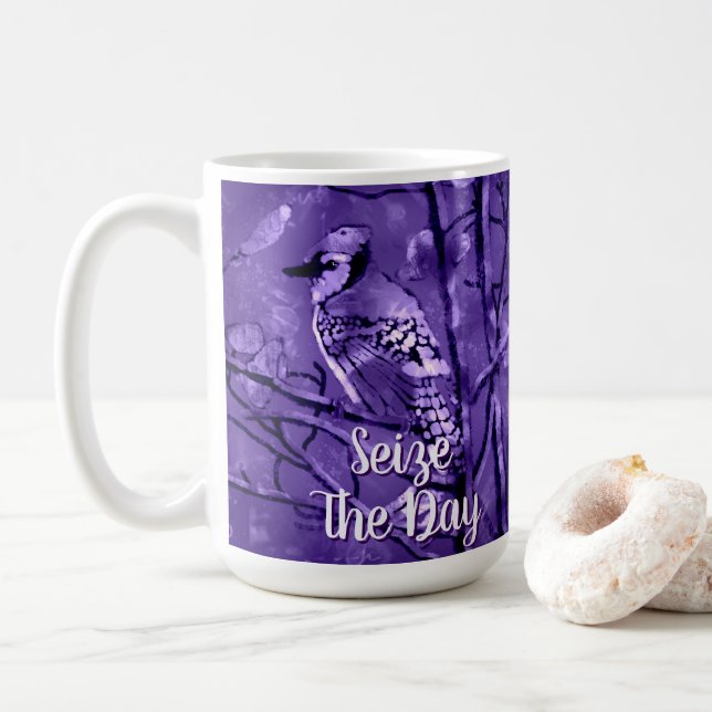Taza De Café Blue Jay Bird Purple Abstract Art Personalized (Con donut)