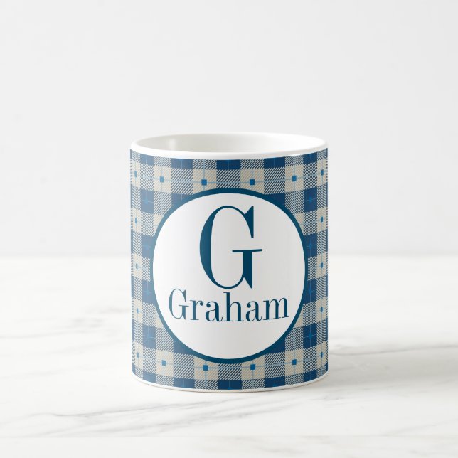 Taza De Café Blue Lodge Plaid Monograma personalizado (Centro)