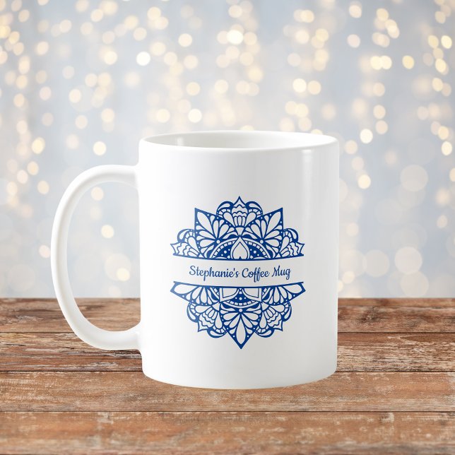 Taza De Café Blue Mandala Art Nombre personalizado Café Mug (Subido por el creador)