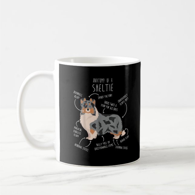 Taza De Café Blue Merle Sheltie Shetland Sheepdog Anatomía, Fun (Izquierda)
