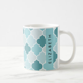 Taza De Café Blue Moroccan Trellis, Quatrefoil, tu nombre