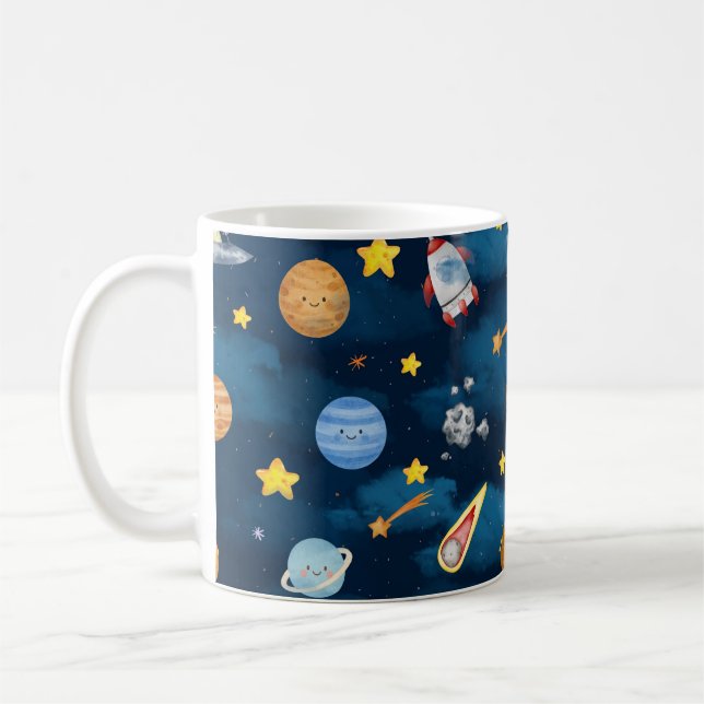 Taza De Café  Blue Outer Space Planets Seamless Pattern (Izquierda)
