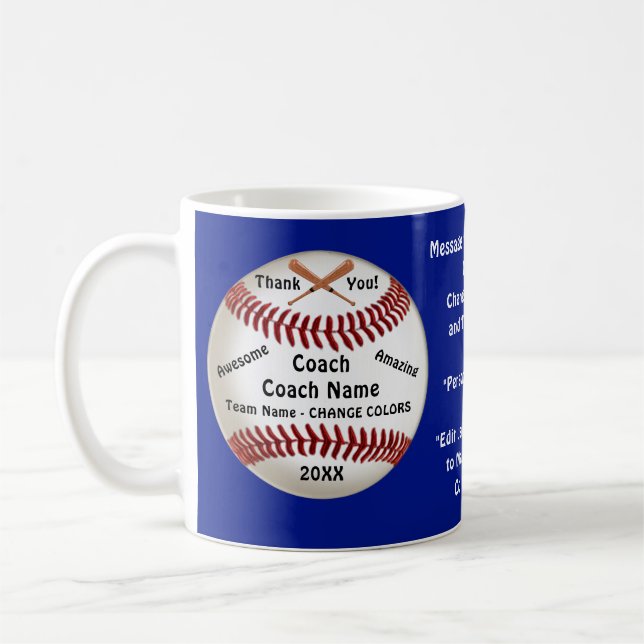 Taza De Café Blue Personalized, entrenador de béisbol Gracias M (Izquierda)
