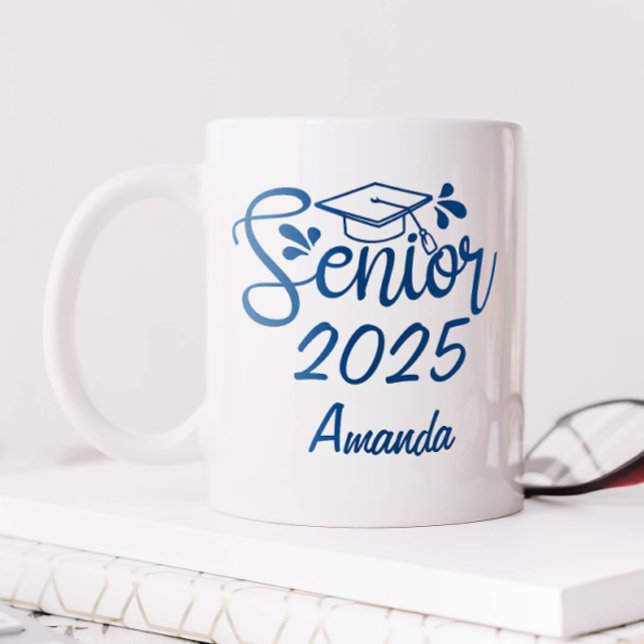Taza De Café Blue Personalized Name Senior 2025 (Personalized Senior 2025 Mug)