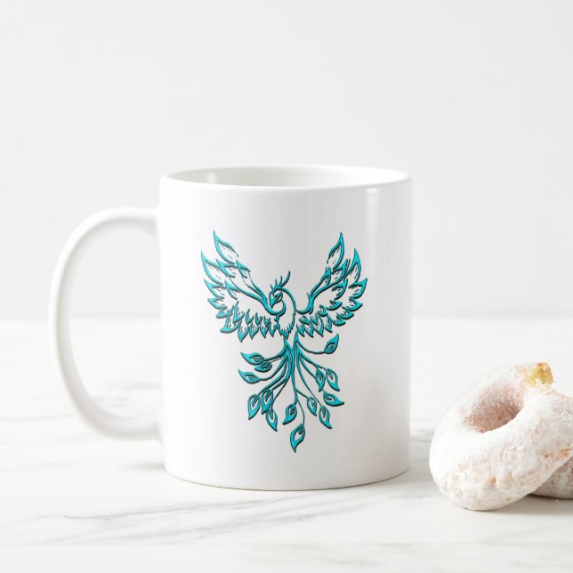Taza De Café Blue Phoenix Rising en Blanco (Con donut)