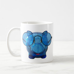 Taza De Café Blue Piggy Bank con gafas