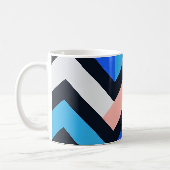 Taza De Café Blue Pink Chevron Geometric Pattern (Izquierda)