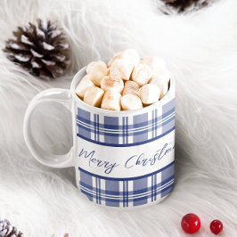 Taza De Café Blue Plaid Feliz Navidad