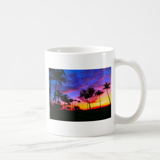 Taza De Café Blue Red Sunset Exotic Hawaiian Beach Palm Trees (Derecha)