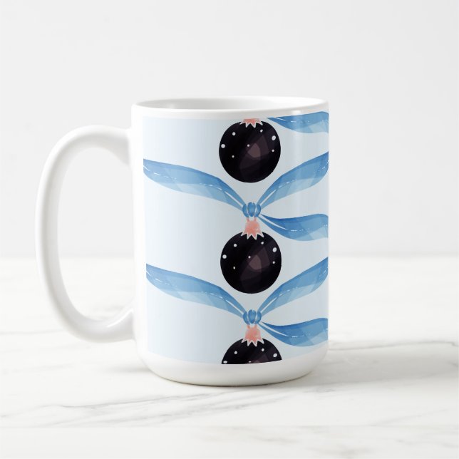 Taza De Café Blue Ribbon and Black Ornament Holiday Card (Izquierda)