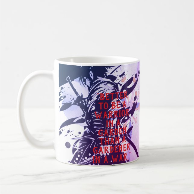 Taza De Café Blue Samurai & Cherry Blossom Ink Art Motivational (Izquierda)