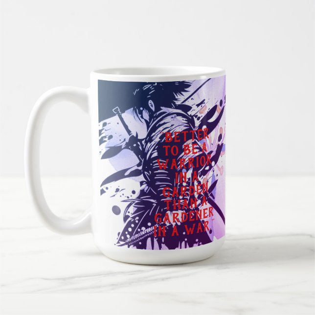 Taza De Café Blue Samurai & Cherry Blossom Ink Art Motivational (Izquierda)