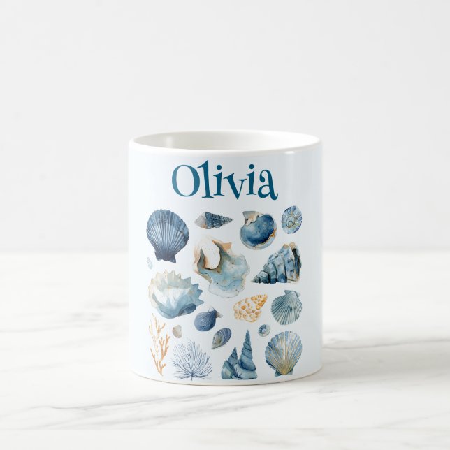 Taza De Café Blue Seashells Mug | Custom Name (Centro)