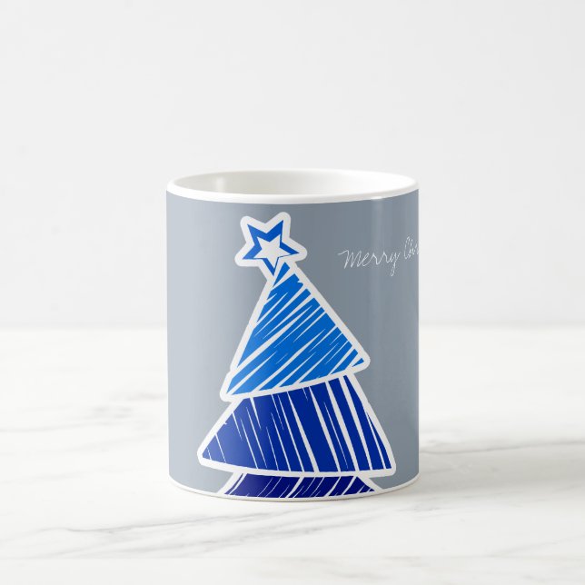 Taza De Café Blue Sketchy Christmas Tree Mug (Centro)