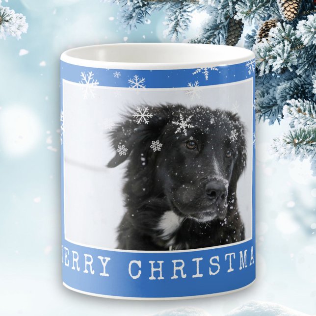 Taza De Café Blue Snowflakes Dog Mascota Foto Feliz Navidad (Subido por el creador)