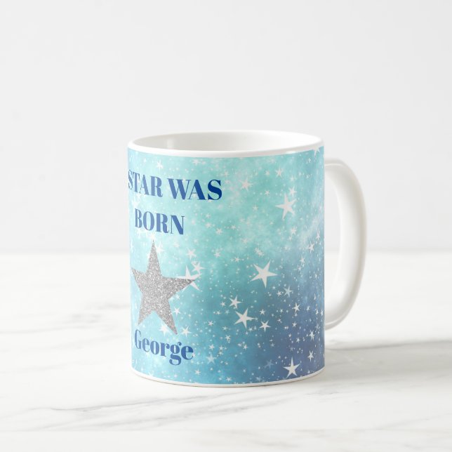 Taza De Café Blue Stars Birthday Fun Personal Moderno (Anverso derecho)