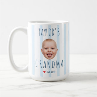Taza De Café Blue Stripes Custom Photo & Name Baby Face Grandma
