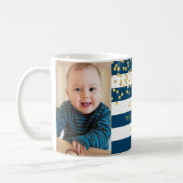 Taza De Café Blue Stripes Gold Photo Best Grandma Navidades