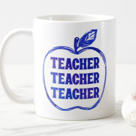 Taza De Café Blue Teacher Apple Outline Appreciation Pride Gift