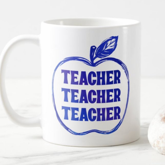 Taza De Café Blue Teacher Apple Outline Appreciation Pride Gift (Subido por el creador)