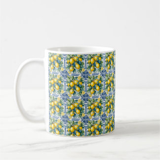 Taza De Café Blue Tile Mug del jardín de limón mediterráneo