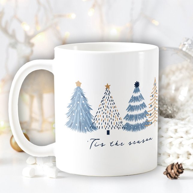 Taza De Café Blue Trees Nombre de Navidades simples modernos (Blue Trees Modern Simple Christmas Name Coffee Mug)
