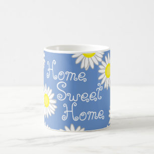 Taza De Café Blue White and Yellow Home Sweet Home Daisy