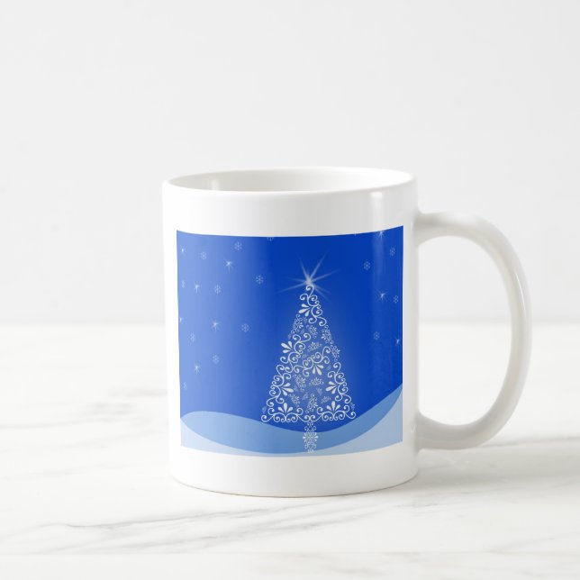 Taza De Café Blue White Merry Christmas Tree Stars Night Light (Derecha)