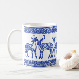 Taza De Café Blue Willow Deer Buck Doe Único Animal Whimsical