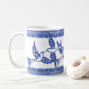 Taza De Café Blue Willow Phoenix Bird Blue & White Chinoiserie
