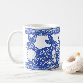 Taza De Café Blue Willow Rabbit Bunny Gran Patrón Whimsical