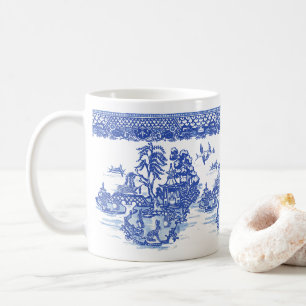 Taza De Café Blue Willow Rabbit Isle of Animals Clásico Fun Ar