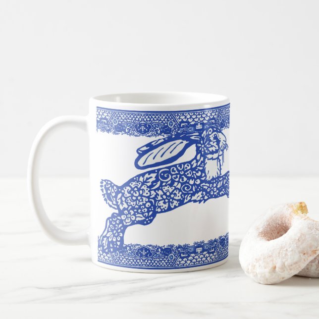 Taza De Café Blue Willow Rabbits Bunnies Floral Whimsical (Con donut)