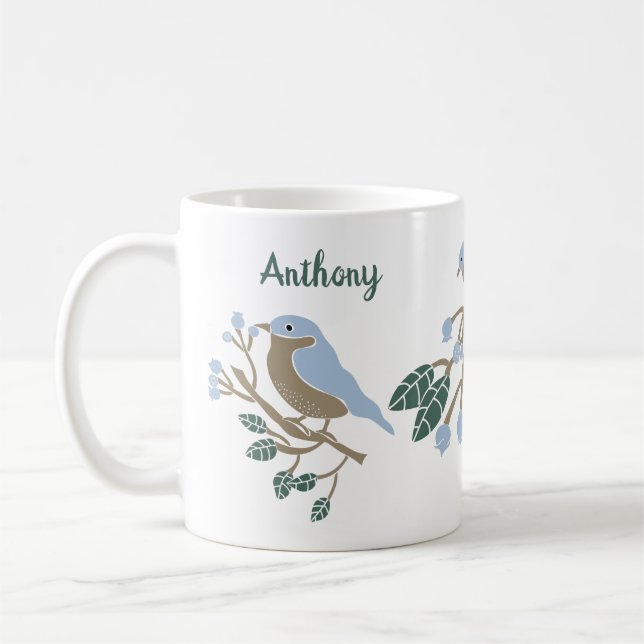 Taza De Café Bluebird y Blueberries personalizados (Izquierda)