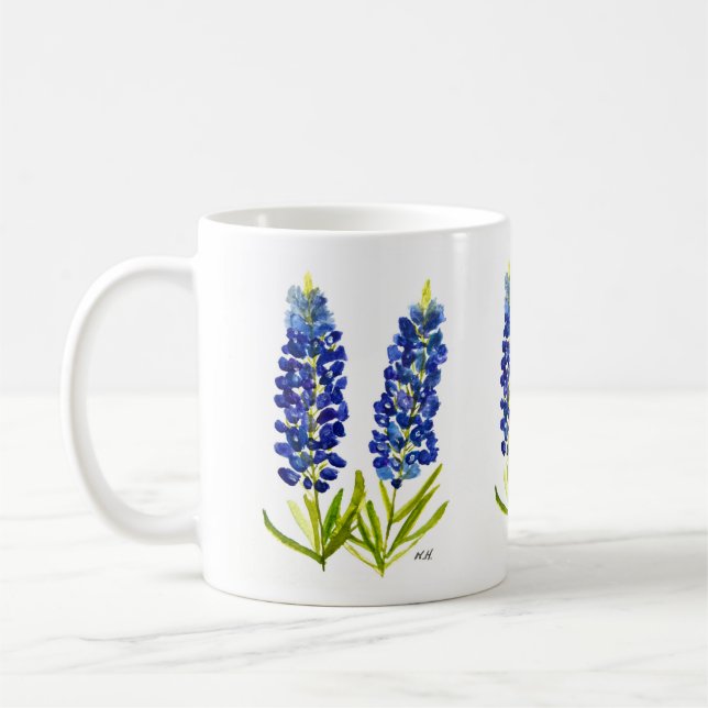 Taza De Café Bluebonnets Texas State Flowe Lupine Watercolor (Izquierda)