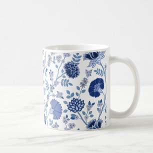 Taza De Café Blues del patrón de floral de jacobea en blanco