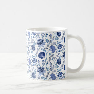Taza De Café Blues del patrón floral jacobeo en blanco