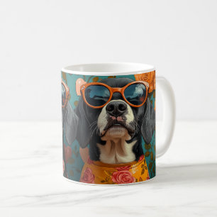 Taza De Café Bluetick Coonhound con Corazón Rosa Día de San Val