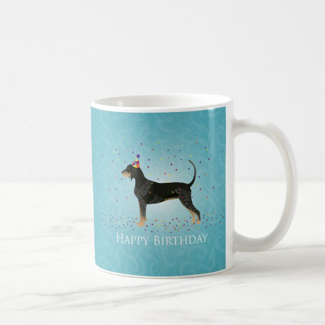 Taza De Café Bluetick Coonhound Happy Birday Design (Derecha)