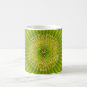Taza De Café Blume des Lebens   Klein green radial BG
