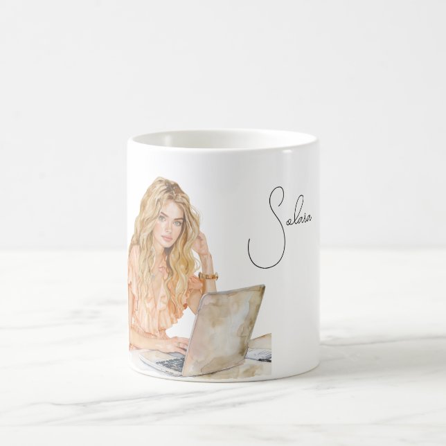 Taza De Café Blusa de computadora de melocotón rubio (Centro)