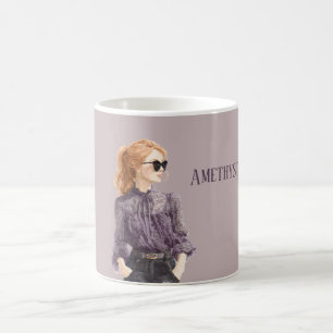 Taza De Café Blusa de encaje morado con gafas de sol y pelo roj